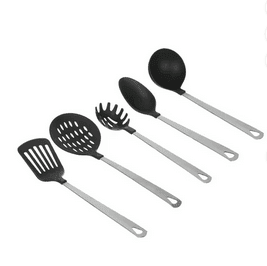 Mainstays Stainless Steel And Nylon Cooking Tool Set Spoon Spatula Ladle Pasta Spoon And Skimmer Assorted Colors