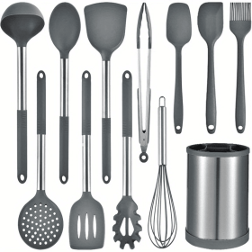 Kitchen Cooking Utensils Set, 12-piece Kitchen Utensils Set Non-stick Cooking Set Heat-resistant, BPA-Free, Silicone Handle Kitchen Tools