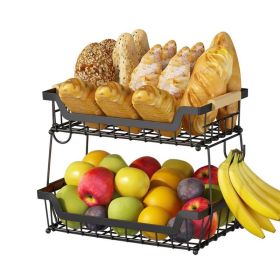 Fruit Basket Bowl Kitchen Countertop Storage Stand Holder (Color: Black, Type: 2 Layers)