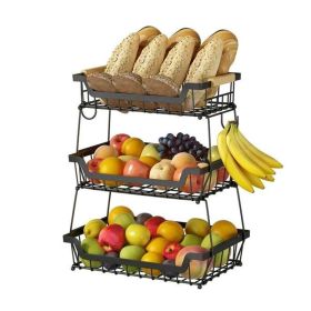 Fruit Basket Bowl Kitchen Countertop Storage Stand Holder (Color: Black, Type: 3 Layers)