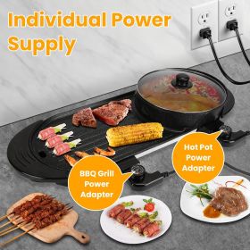 2 in 1 Electric Hot Pot with BBQ Grill Cooker 2200W Smokeless Non-Stick Korean BBQ Grill Shabu Shabu Hot Pot with Independent Temperature Control (Color: Black)