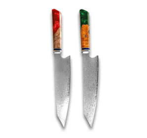 Chef's Knife For Japanese Cuisine In Damascus (Option: Red Green-34.7cm)